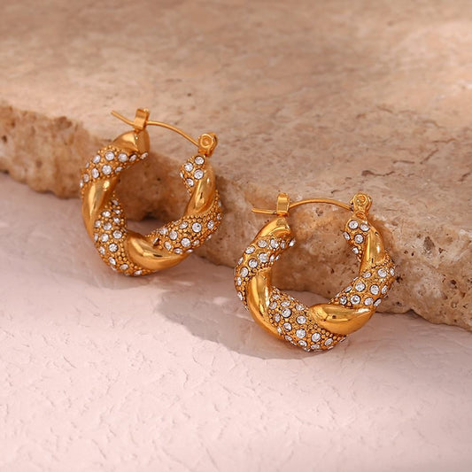 Twisted Zircon Hoop Earrings (Small)