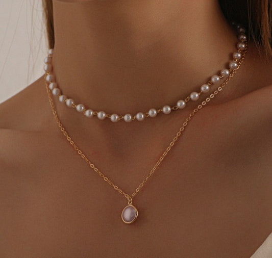 Curb/Pearl Necklace