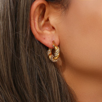 Zircon Hoop Gold-Plated Earrings