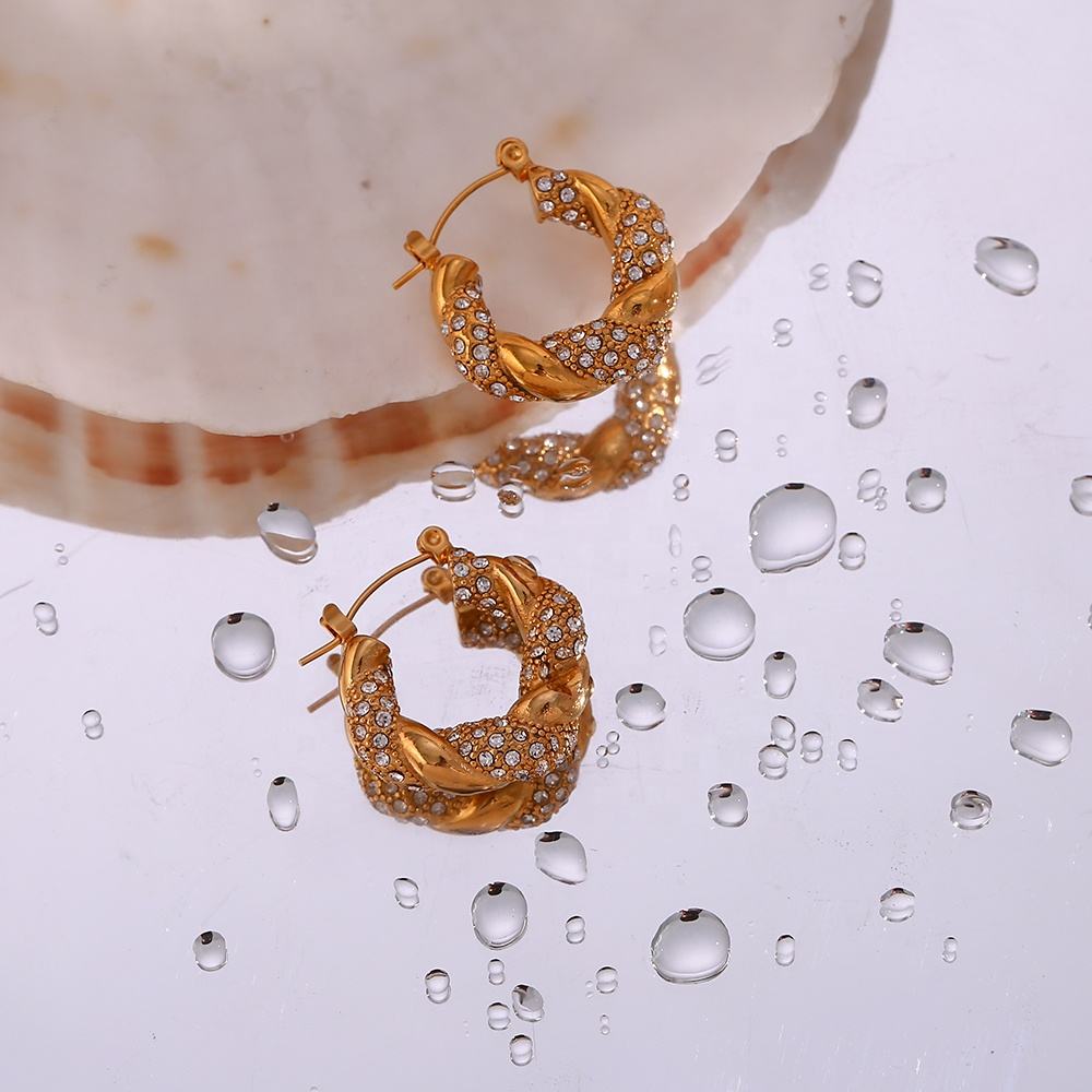 Zircon Hoop Gold-Plated Earrings